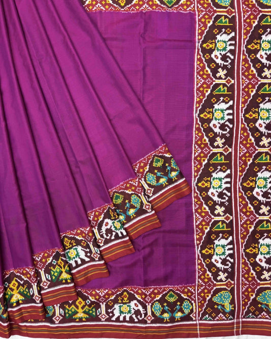Red & Purple Plain Double Ikat Patola Saree - SindhoiPatolaArt