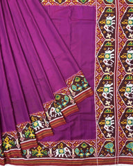 Red & Purple Plain Double Ikat Patola Saree - SindhoiPatolaArt