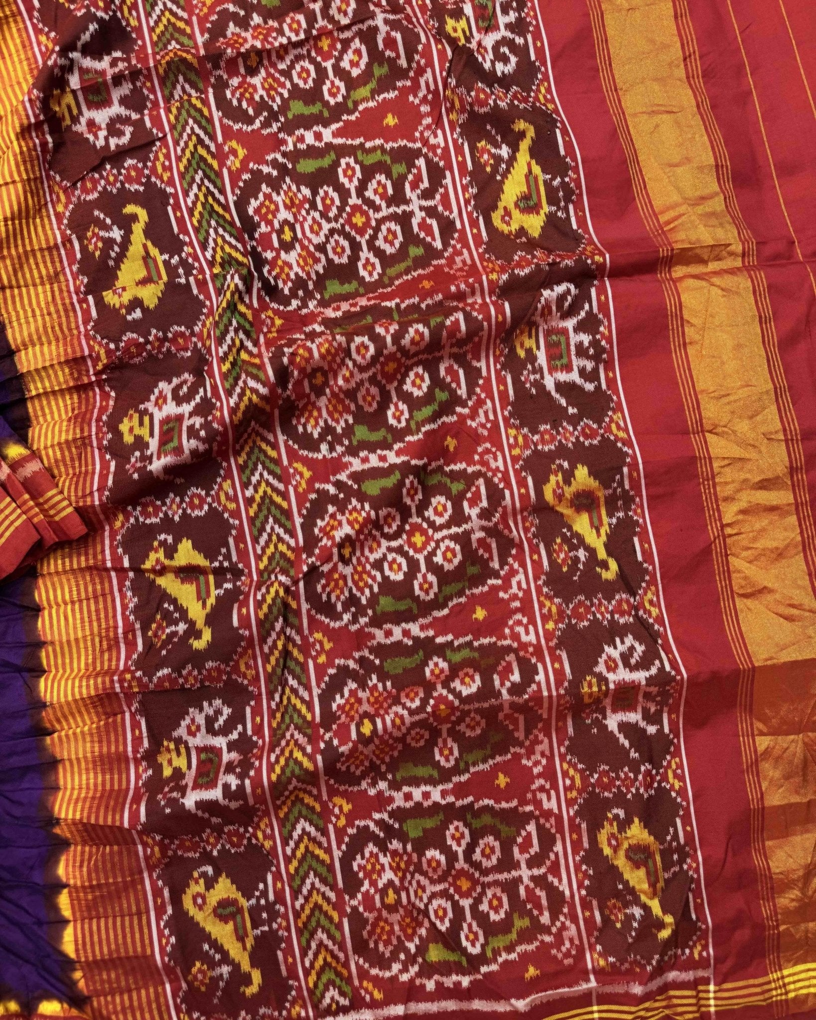 Red & Purple Semi Double Ikat Bandhani Patola Saree - SindhoiPatolaArt
