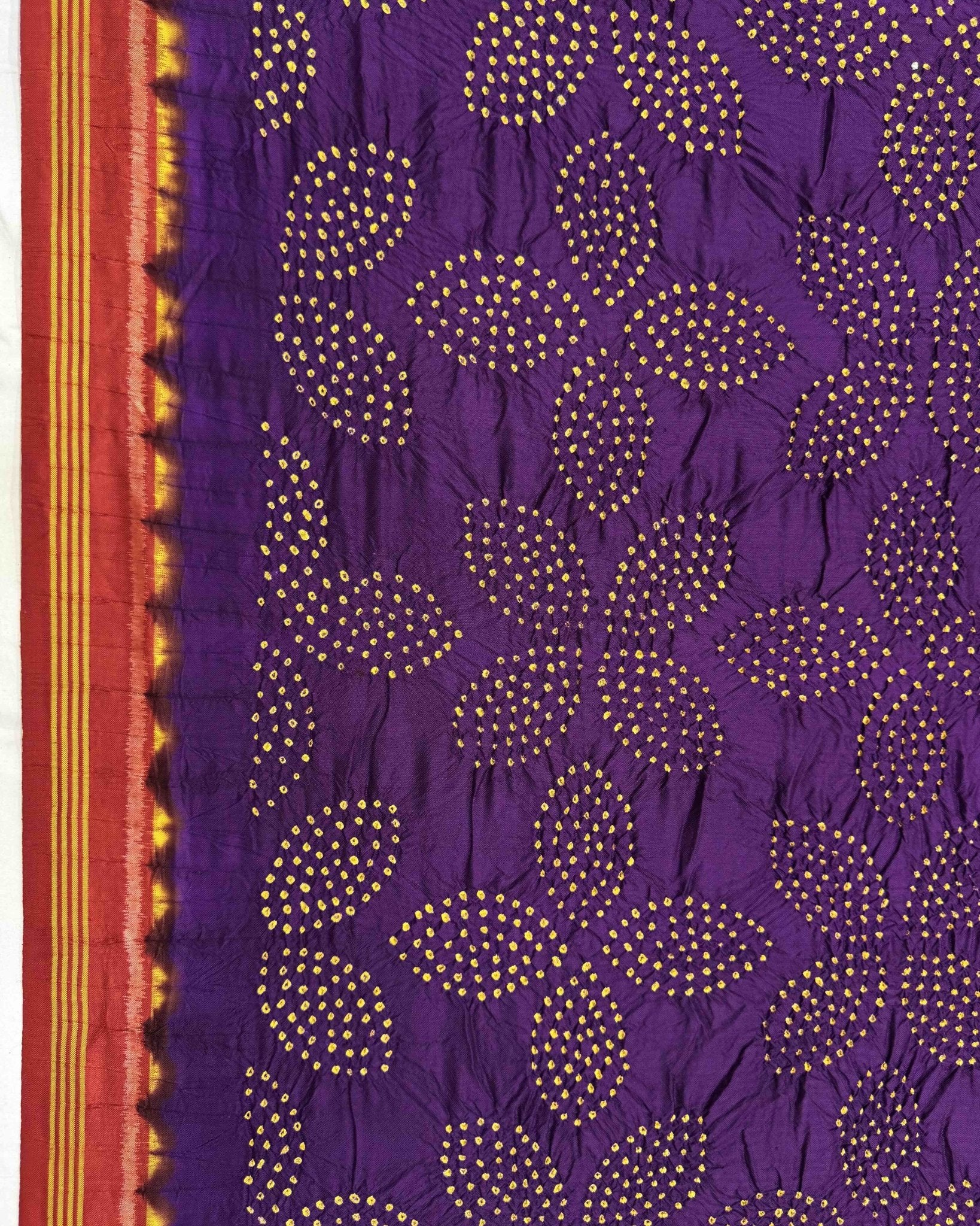 Red & Purple Semi Double Ikat Bandhani Patola Saree - SindhoiPatolaArt
