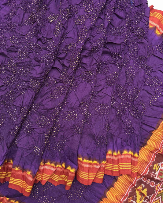 Red & Purple Semi Double Ikat Bandhani Patola Saree - SindhoiPatolaArt