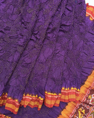 Red & Purple Semi Double Ikat Bandhani Patola Saree - SindhoiPatolaArt