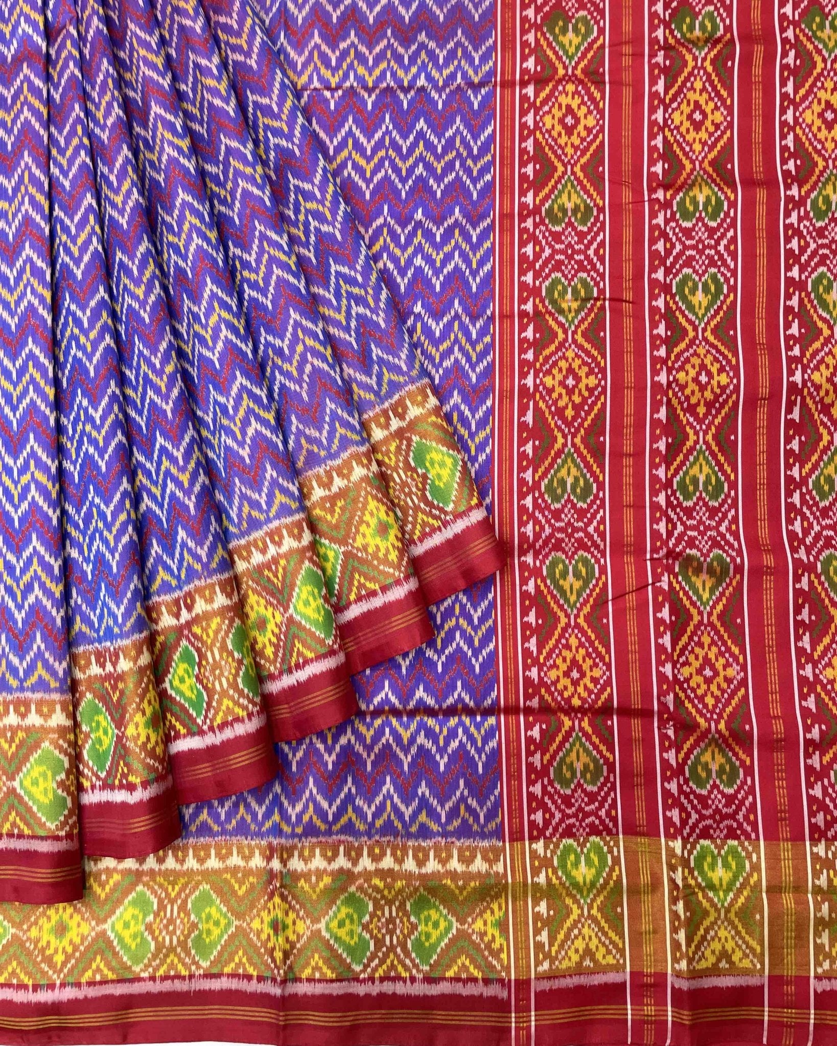 Red & Purple Zigzag Patola Saree - SindhoiPatolaArt