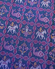 Red & Rama Blue Narikunj Semi Double Ikat Patola Saree - SindhoiPatolaArt