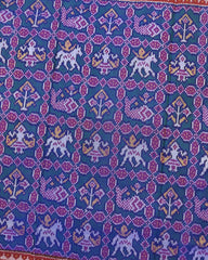Red & Rama Blue Narikunj Semi Double Ikat Patola Saree - SindhoiPatolaArt