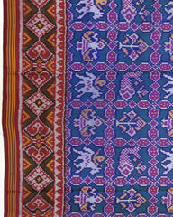 Red & Rama Blue Narikunj Semi Double Ikat Patola Saree - SindhoiPatolaArt