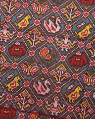 Red & Rama Green Narikunj Semi Double Ikat Patola Saree - SindhoiPatolaArt