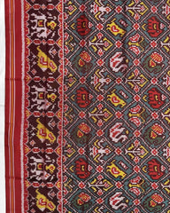 Red & Rama Green Narikunj Semi Double Ikat Patola Saree - SindhoiPatolaArt