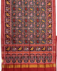Red & Rama Green Narikunj Semi Double Ikat Patola Saree - SindhoiPatolaArt