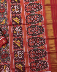 Red & Rama Green Narikunj Semi Double Ikat Patola Saree - SindhoiPatolaArt