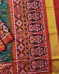 Red & Rama Green Navratan Semi Double Ikat Patola Saree - SindhoiPatolaArt