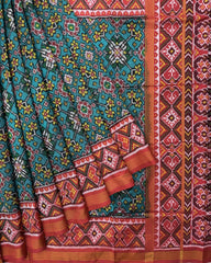 Red & Rama Green Navratan Semi Double Ikat Patola Saree - SindhoiPatolaArt