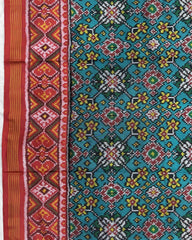 Red & Rama Green Navratan Semi Double Ikat Patola Saree - SindhoiPatolaArt