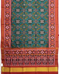 Red & Rama Green Navratan Semi Double Ikat Patola Saree - SindhoiPatolaArt