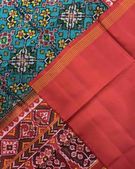 Red & Rama Green Navratan Semi Double Ikat Patola Saree - SindhoiPatolaArt