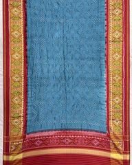 Red & Rama Sky Blue Bandhani Patola Dupatta - SindhoiPatolaArt
