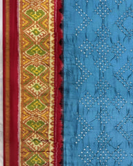 Red & Rama Sky Blue Bandhani Patola Dupatta - SindhoiPatolaArt