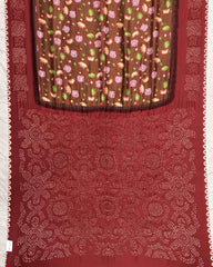Red & Redish Brown Flower Pichhwai Bandhani Saree - SindhoiPatolaArt
