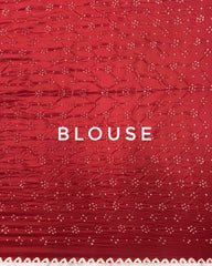 Red & Redish Brown Flower Pichhwai Bandhani Saree - SindhoiPatolaArt