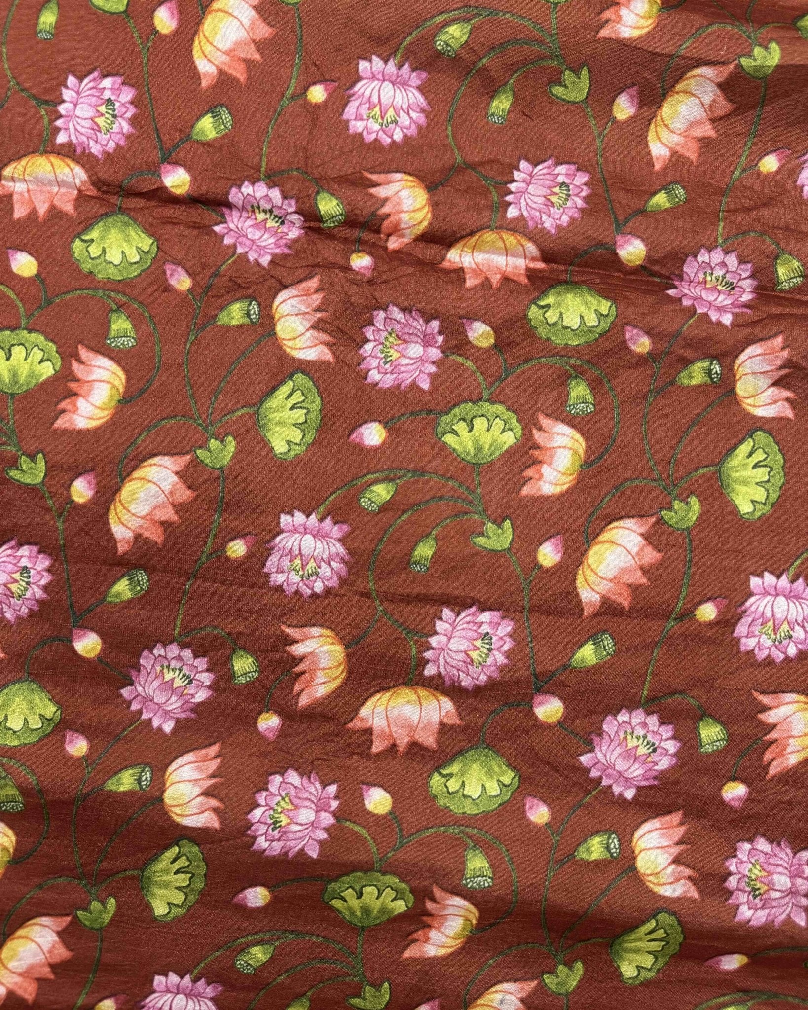 Red & Redish Brown Flower Pichhwai Bandhani Saree - SindhoiPatolaArt