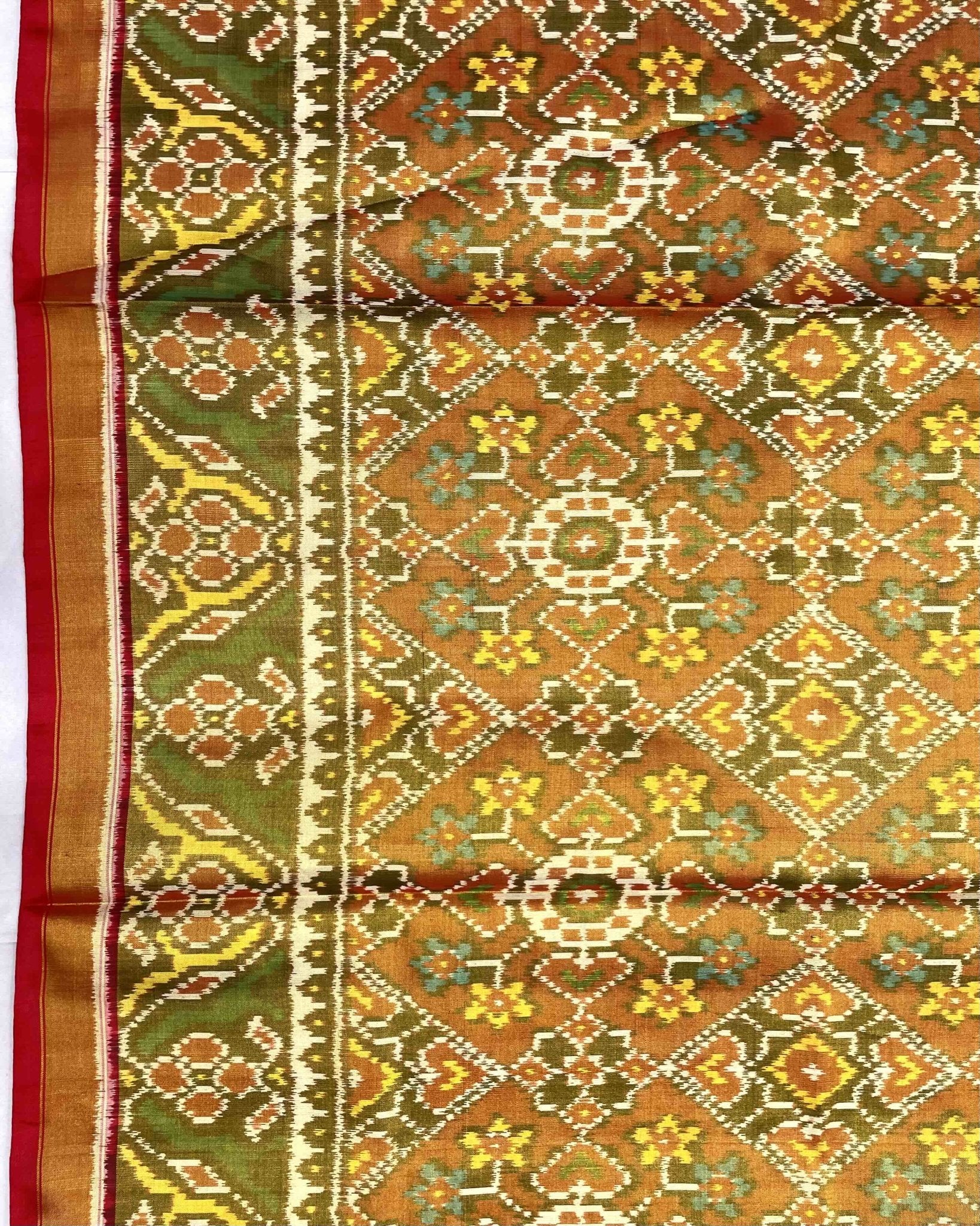 Red & Rust Navratan Tissue Patola Saree - SindhoiPatolaArt