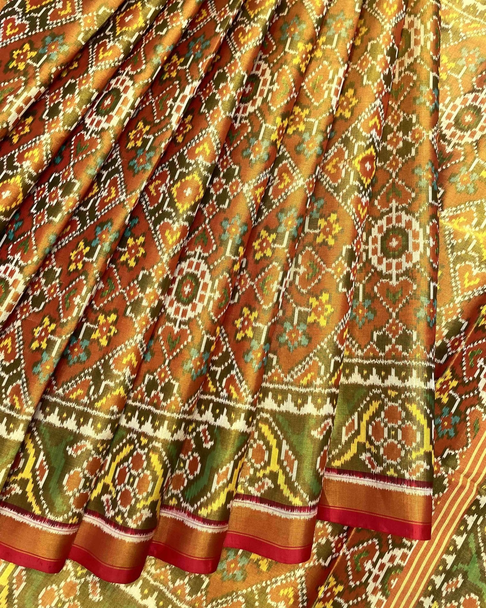 Red & Rust Navratan Tissue Patola Saree - SindhoiPatolaArt