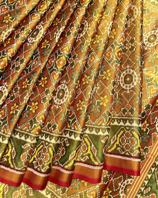 Red & Rust Navratan Tissue Patola Saree - SindhoiPatolaArt