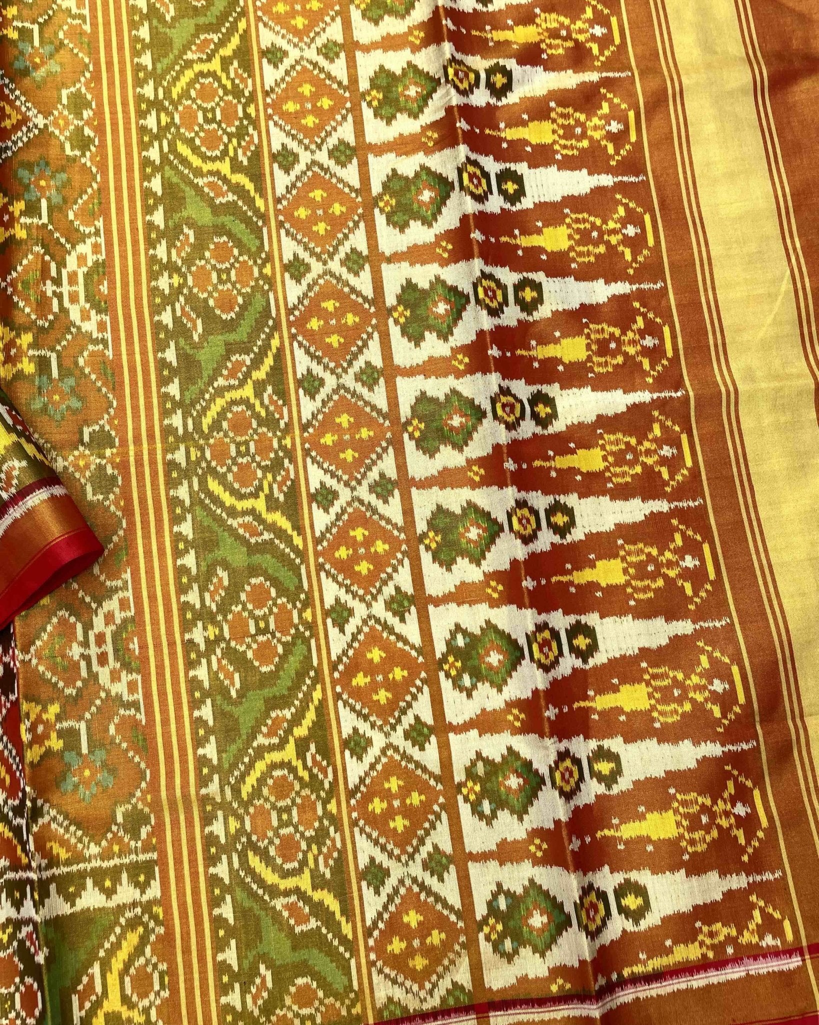 Red & Rust Navratan Tissue Patola Saree - SindhoiPatolaArt