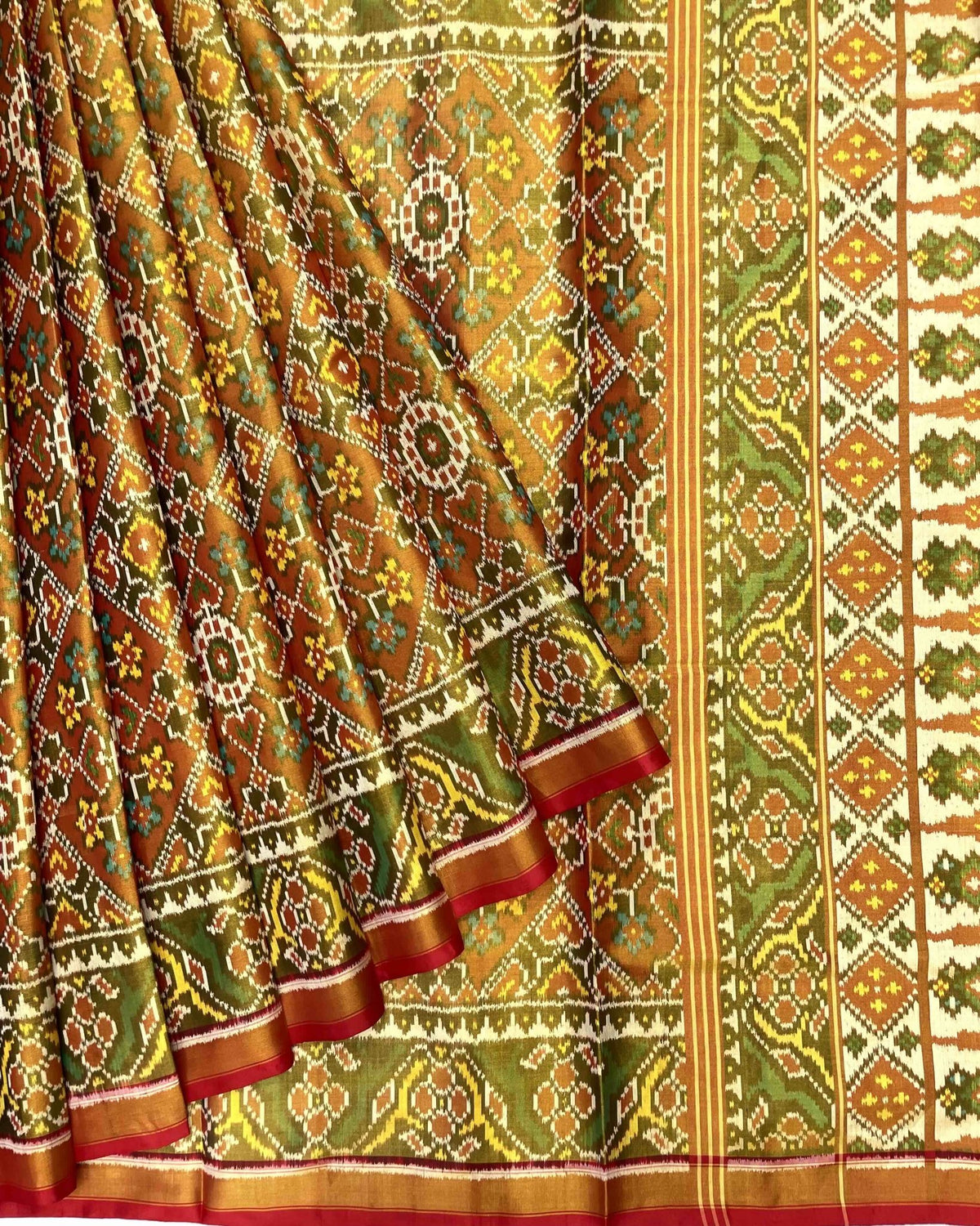 Red & Rust Navratan Tissue Patola Saree - SindhoiPatolaArt