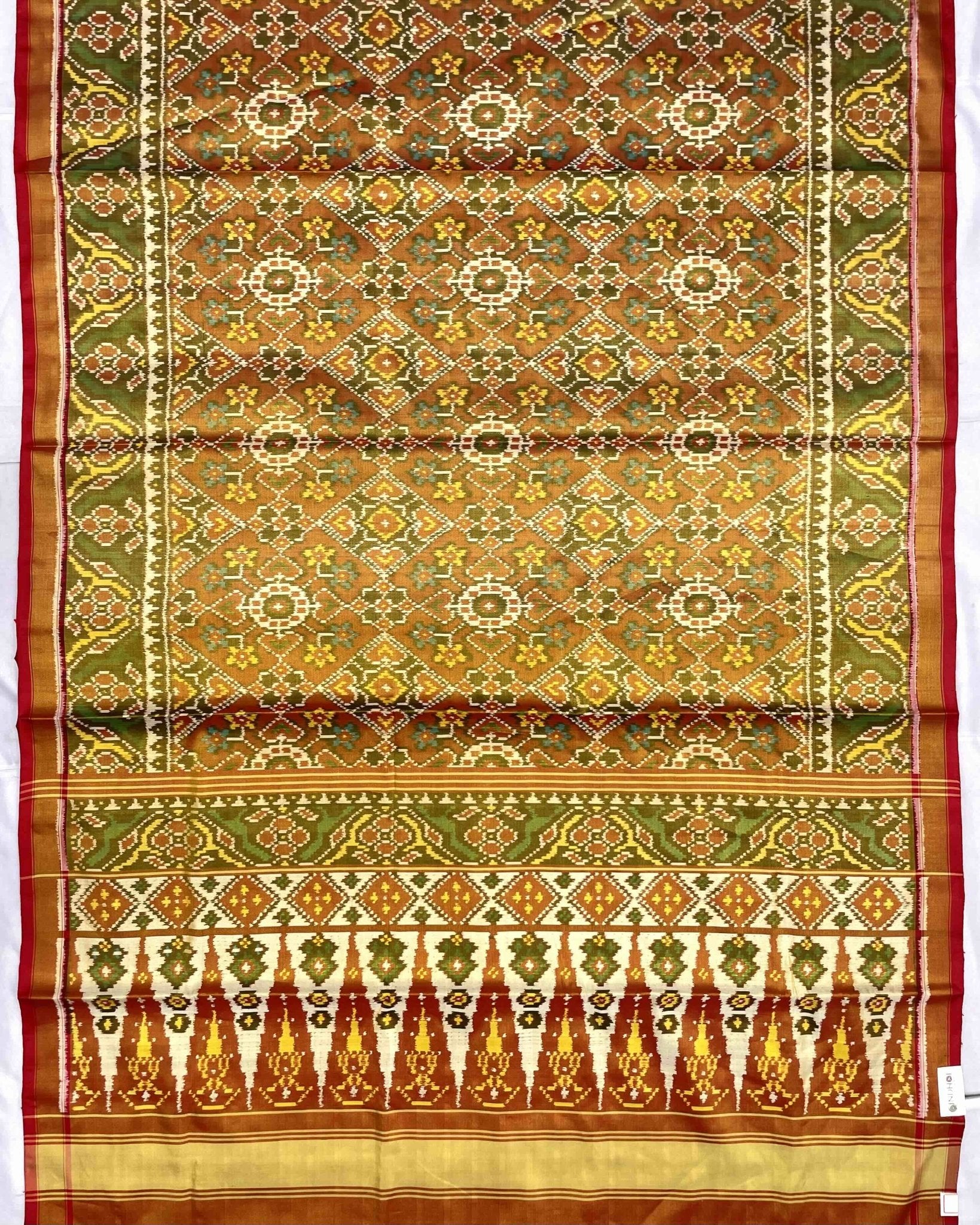 Red & Rust Navratan Tissue Patola Saree - SindhoiPatolaArt