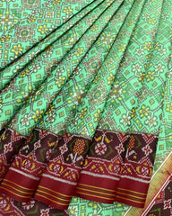Red & Sea Green Navratan Designer Patola Saree - SindhoiPatolaArt