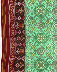 Red & Sea Green Navratan Designer Patola Saree - SindhoiPatolaArt