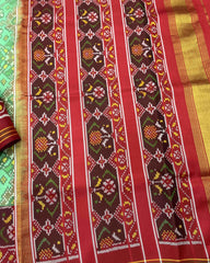 Red & Sea Green Navratan Designer Patola Saree - SindhoiPatolaArt