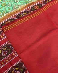 Red & Sea Green Navratan Designer Patola Saree - SindhoiPatolaArt