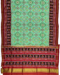 Red & Sea Green Navratan Designer Patola Saree - SindhoiPatolaArt