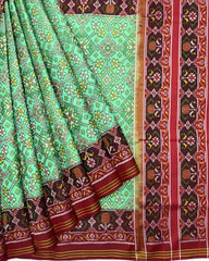 Red & Sea Green Navratan Designer Patola Saree - SindhoiPatolaArt