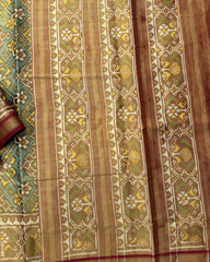 Red & Sea Green Navratan Tissue Patola Saree - SindhoiPatolaArt