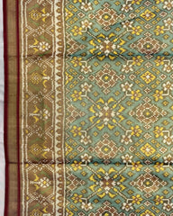 Red & Sea Green Navratan Tissue Patola Saree - SindhoiPatolaArt