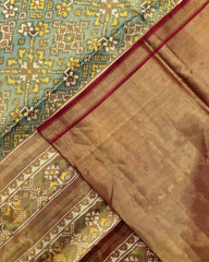 Red & Sea Green Navratan Tissue Patola Saree - SindhoiPatolaArt