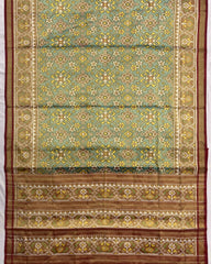 Red & Sea Green Navratan Tissue Patola Saree - SindhoiPatolaArt