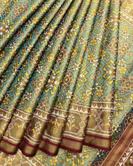 Red & Sea Green Navratan Tissue Patola Saree - SindhoiPatolaArt