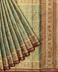 Red & Sea Green Navratan Tissue Patola Saree - SindhoiPatolaArt