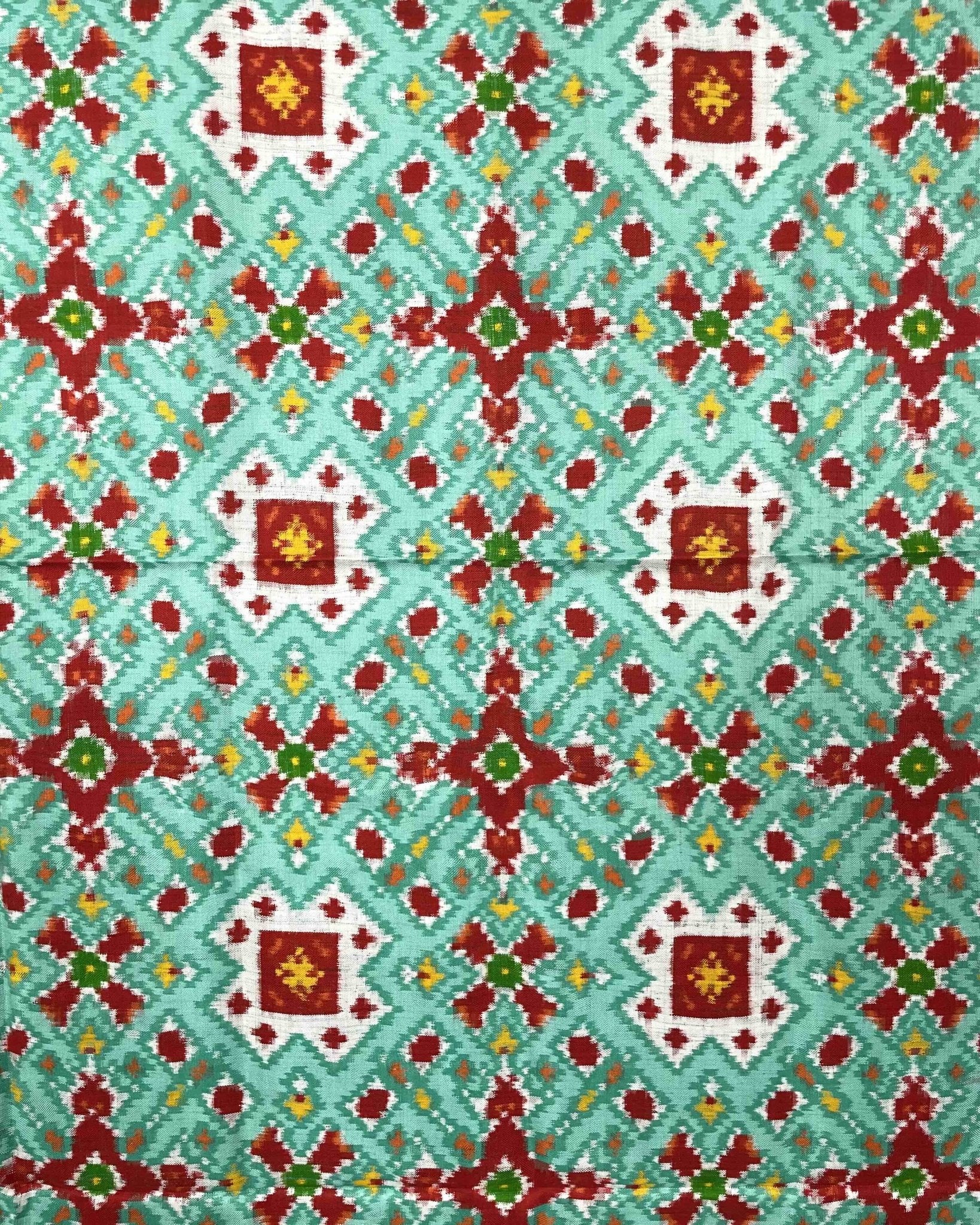 Red & Seagreen Navratan Mix Designer Patola Dupata - SindhoiPatolaArt