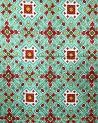 Red & Seagreen Navratan Mix Designer Patola Dupata - SindhoiPatolaArt