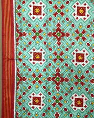 Red & Seagreen Navratan Mix Designer Patola Dupata - SindhoiPatolaArt