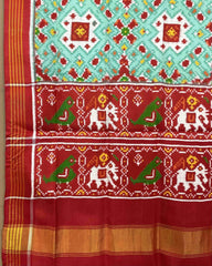 Red & Seagreen Navratan Mix Designer Patola Dupata - SindhoiPatolaArt