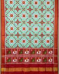 Red & Seagreen Navratan Mix Designer Patola Dupata - SindhoiPatolaArt