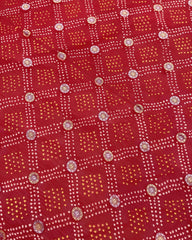 Red Silver Golden Georgette Bandhani Dupatta - SindhoiPatolaArt