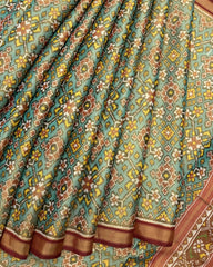 Red & Sky Blue Navratan Tissue Patola Saree - SindhoiPatolaArt