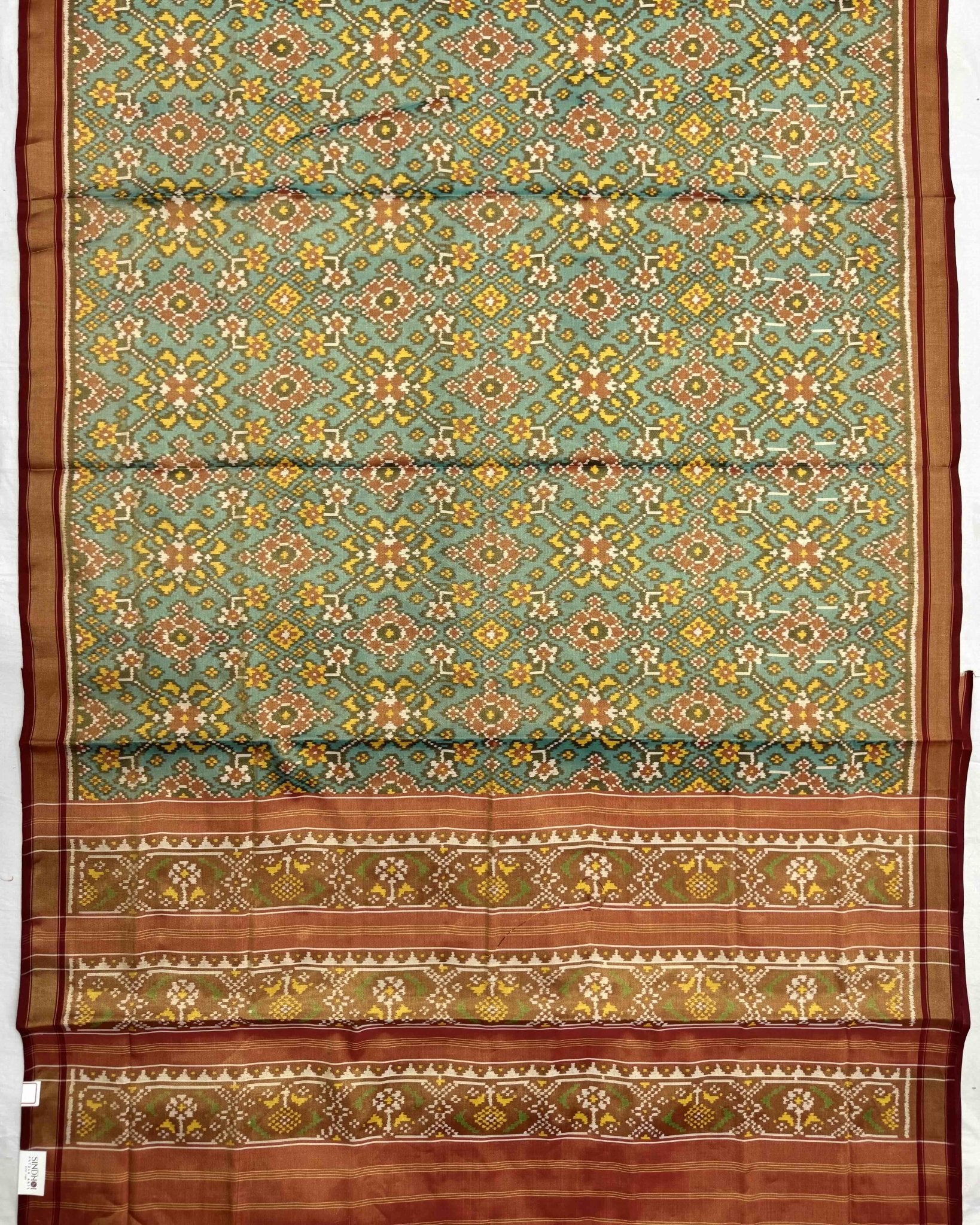 Red & Sky Blue Navratan Tissue Patola Saree - SindhoiPatolaArt